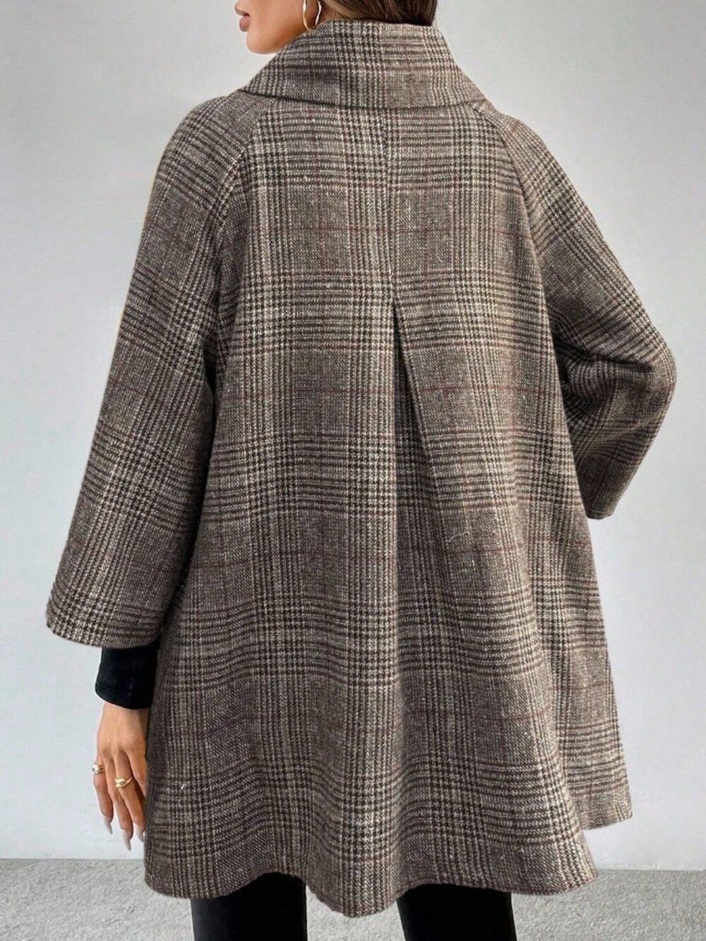 Grey Party Women's Plaid Single Breasted Raglan 3/4 Sleeve Jacket - Picture 2 of 7